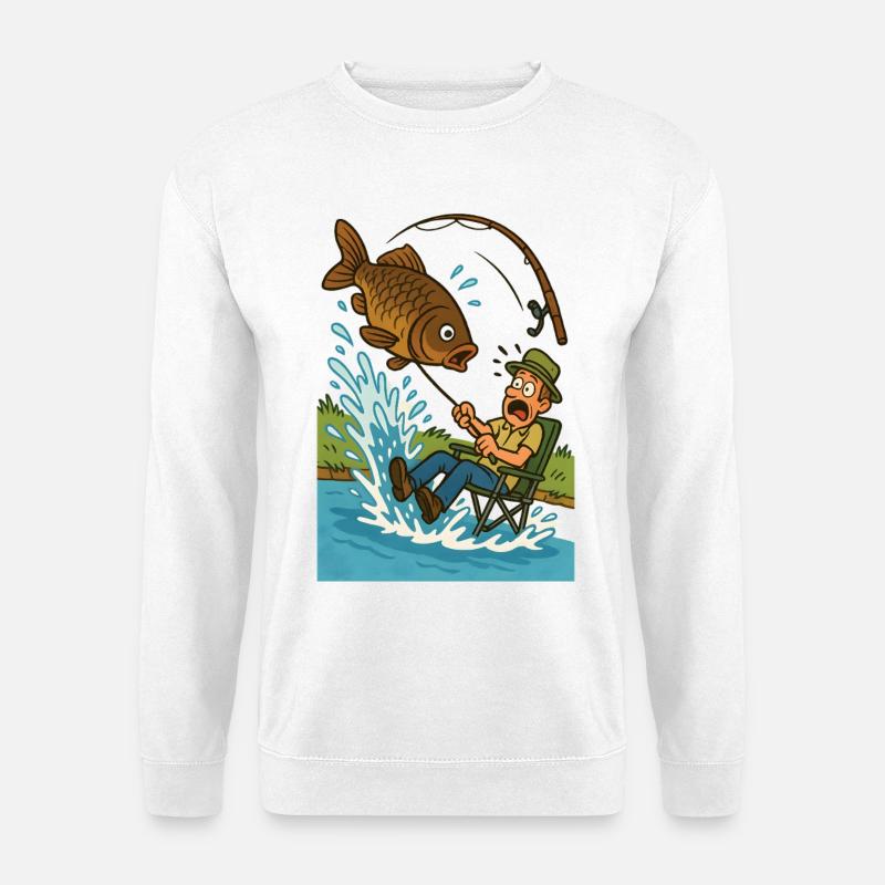 Überraschender Fang beim Angeln - Unisex Pullover - Weiß