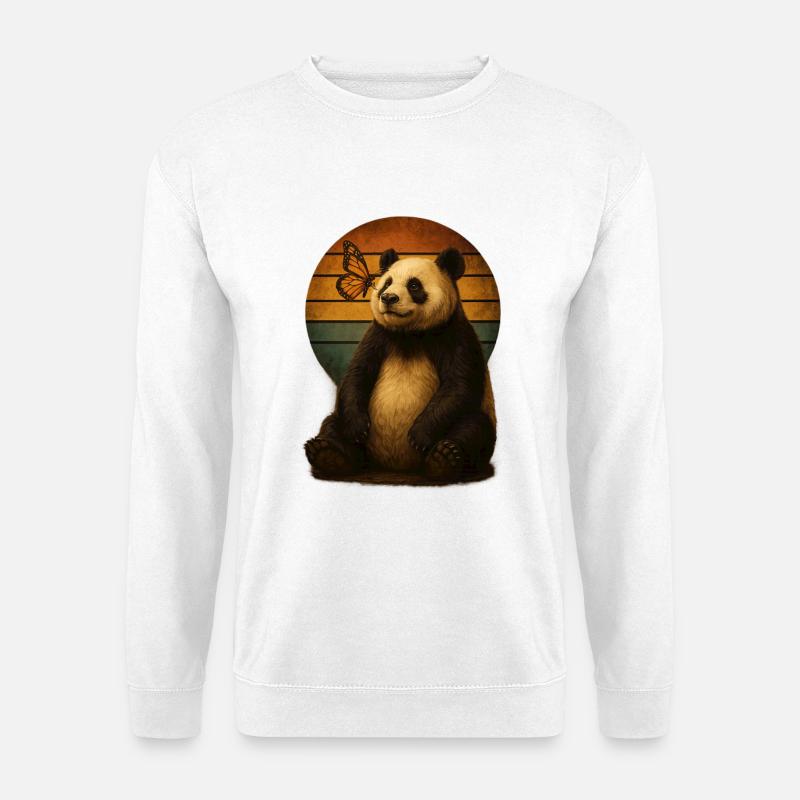 Panda Schmetterling Retro Tierfreunde - Unisex Pullover - Weiß