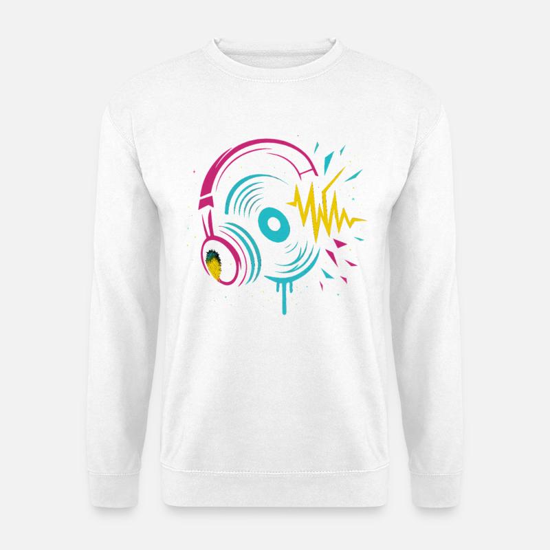 Casque néon, vinyle, son techno rave - Sweat-shirt Unisexe - blanc