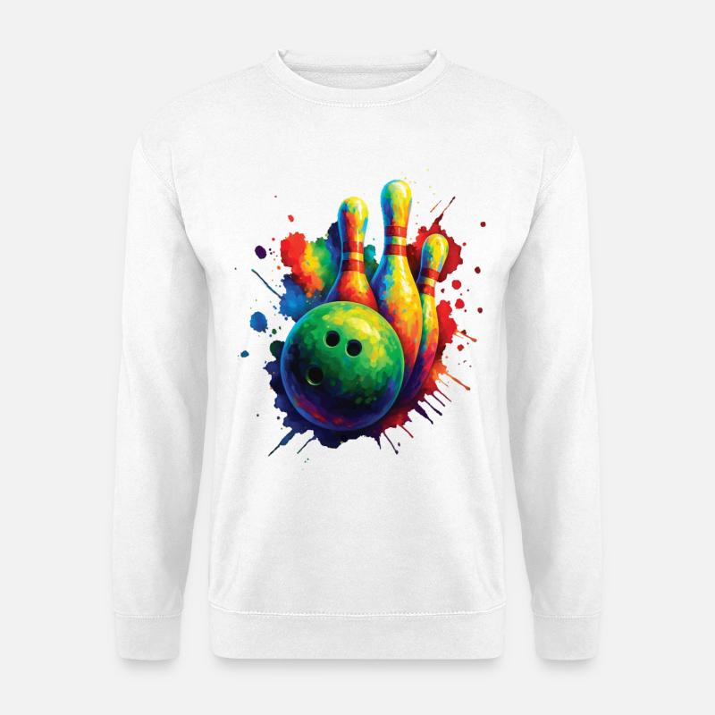 Bowling Color Splash Art – Kugel- und Bowlingdesign - Unisex Pullover - Weiß
