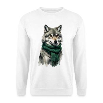 Wolfsfigur mit grünem Schal - Unisex Pullover - Weiß - Vorne