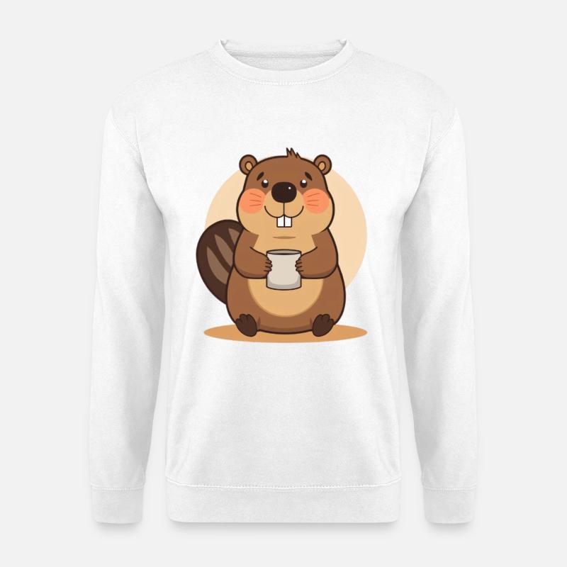 Liebenswerter Biber mit Tasse - Unisex Pullover - Weiß