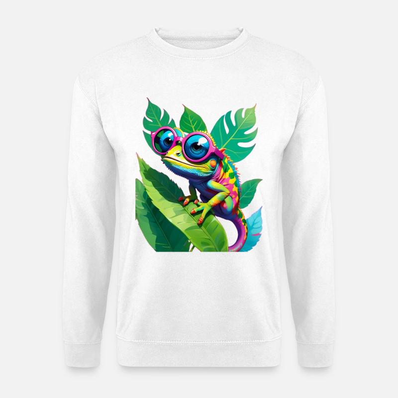 Neon Chamäleon Brille - Unisex Pullover - Weiß
