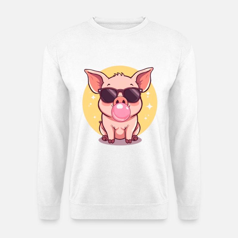 Sonnenbrillen Schwein mit Kaugummi  - Unisex Pullover - Weiß