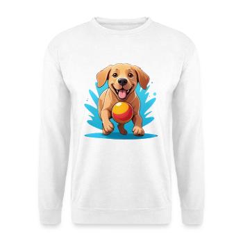 Dessin animé Chien joyeux avec balle - Sweat-shirt Unisexe - blanc - Devant