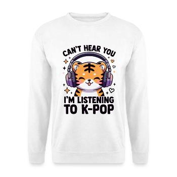 Kawaii K-Pop Tiger with Headphones - Unisex Sweatshirt - white - Front