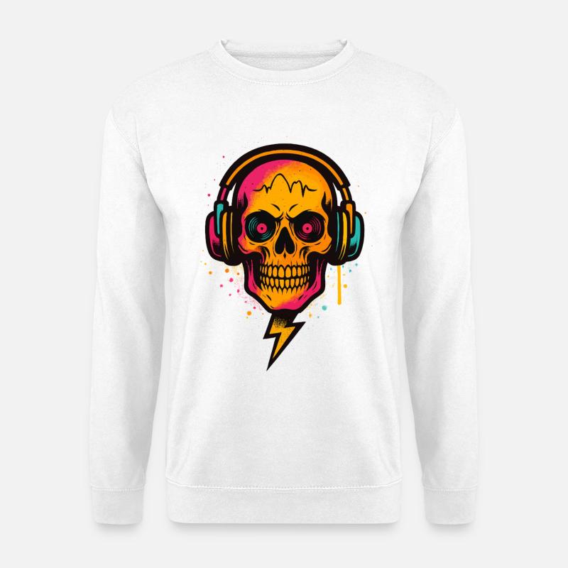 Neon Schädel DJ, Techno Rave, Kopfhörer Kunst - Unisex Pullover - Weiß