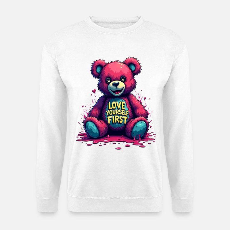 Love Yourself First Teddybär Graffiti - Unisex Pullover - Weiß