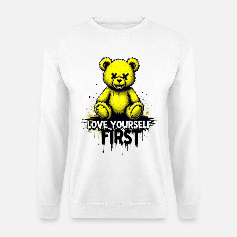 Love Yourself First Teddybär Graffiti - Unisex Pullover - Weiß