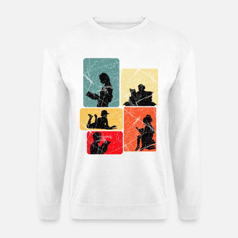 Lesende Silhouetten im Farbblockdesign - Unisex Pullover - Weiß