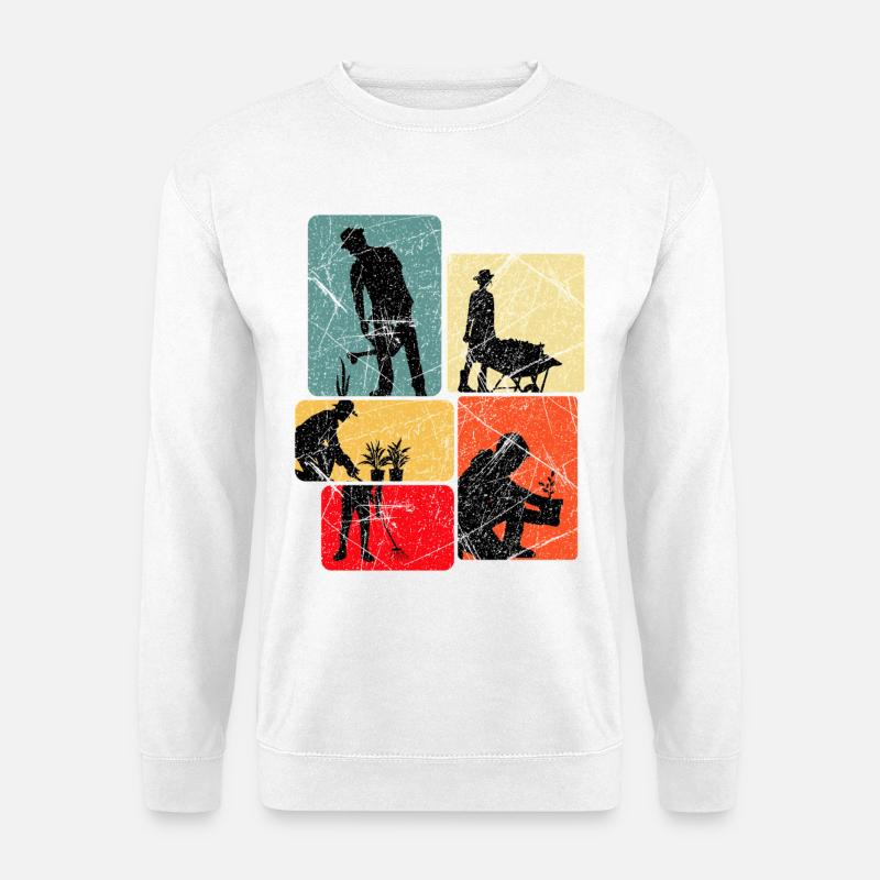 Gartenarbeit in bunten Blockflächen - Unisex Pullover - Weiß