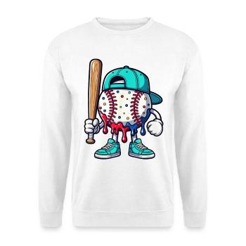 Schmelzendes Baseball-Maskottchen mit Schläger - Unisex Pullover - Weiß - Vorne