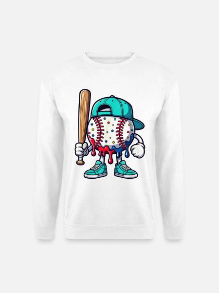 Schmelzendes Baseball-Maskottchen mit Schläger - Unisex Pullover - Weiß