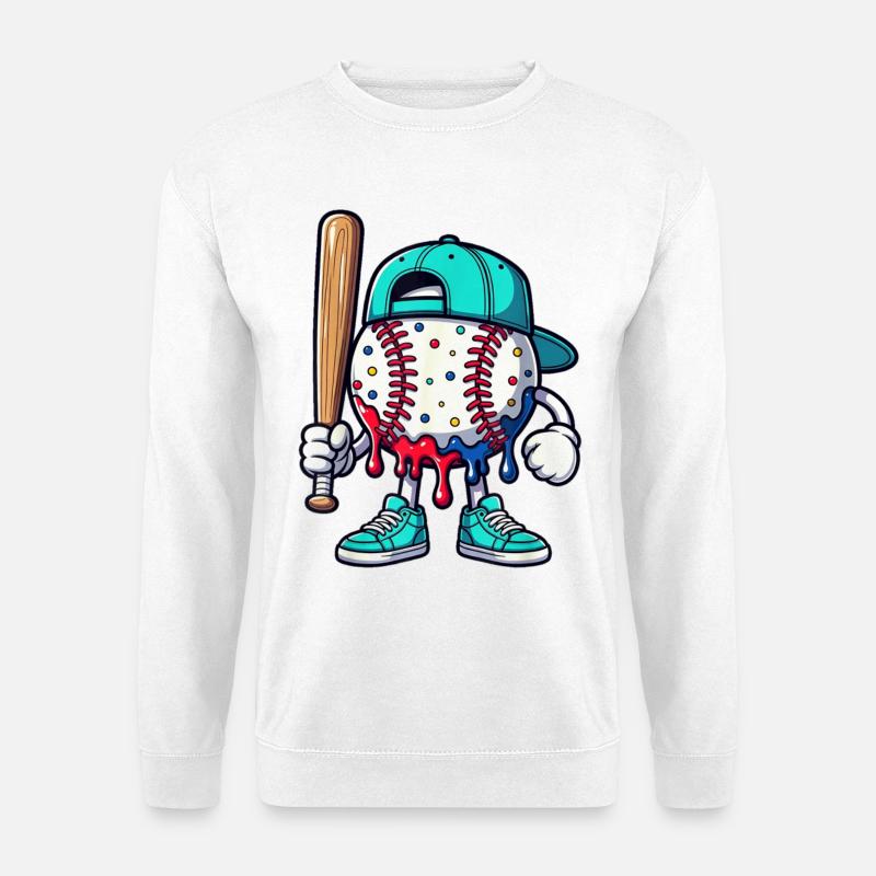 Schmelzendes Baseball-Maskottchen mit Schläger - Unisex Pullover - Weiß
