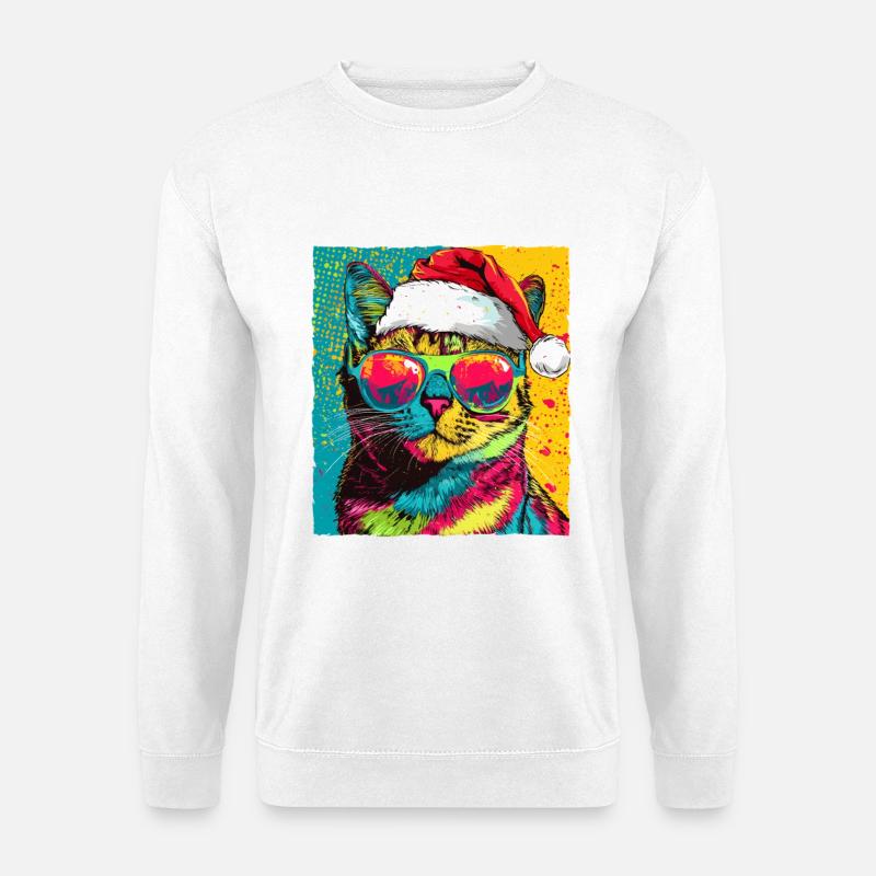 Katze Weihnachten Porträt - Unisex Pullover - Weiß