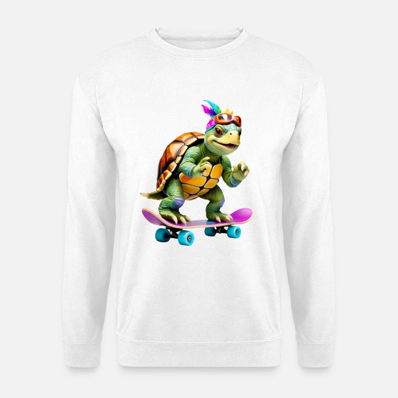 Skateboard-Schildkröte mit Farbfedern - Unisex Pullover - Weiß