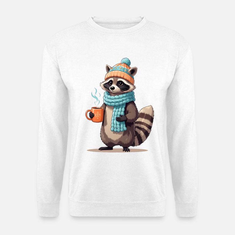 Winterlicher Waschbär mit Tee - Unisex Pullover - Weiß