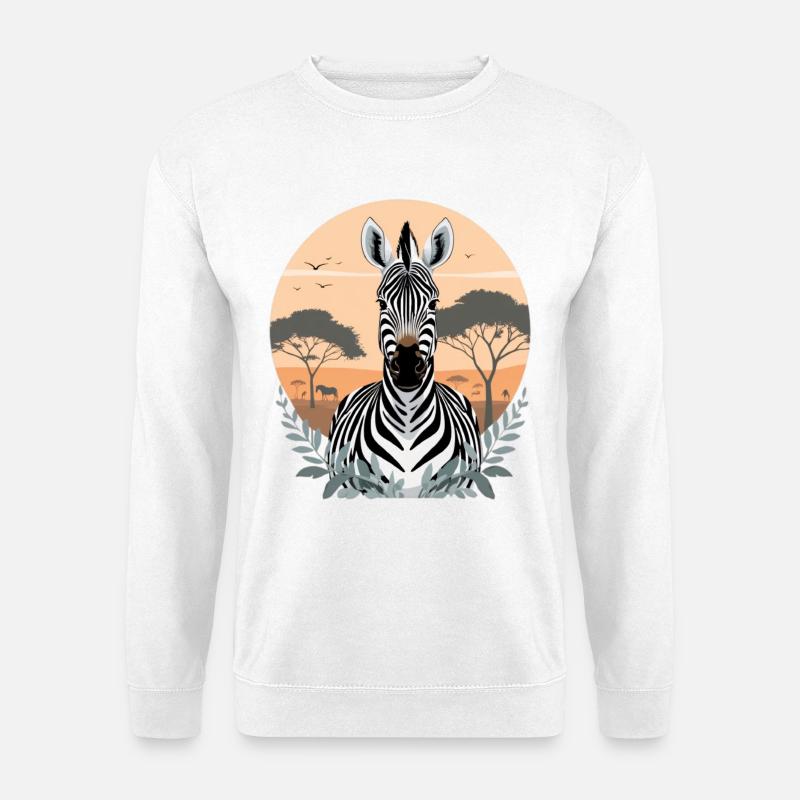 Zebra im Savannensonnenuntergang - Unisex Pullover - Weiß