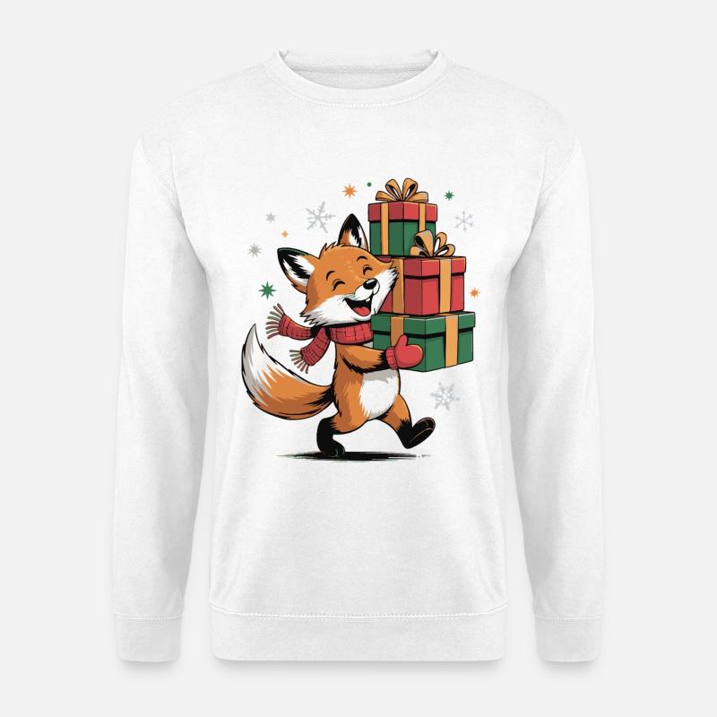 Fuchs mit Weihnachtsgeschenken - Unisex Pullover - Weiß