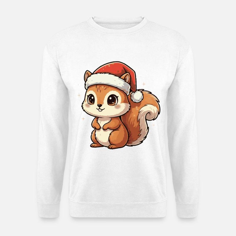 Weihnachts Eichhörnchen mit Santa Hut - Unisex Pullover - Weiß