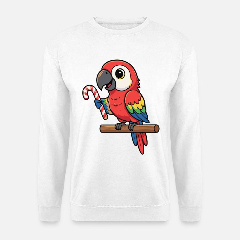 Cheerful parrot with candy cane - Unisex Sweatshirt - white