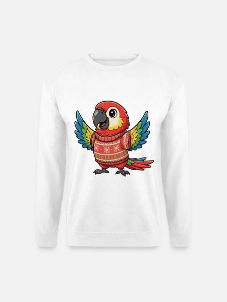 Farbenfroher Weihnachtspapagei im Sweater - Unisex Pullover - Weiß