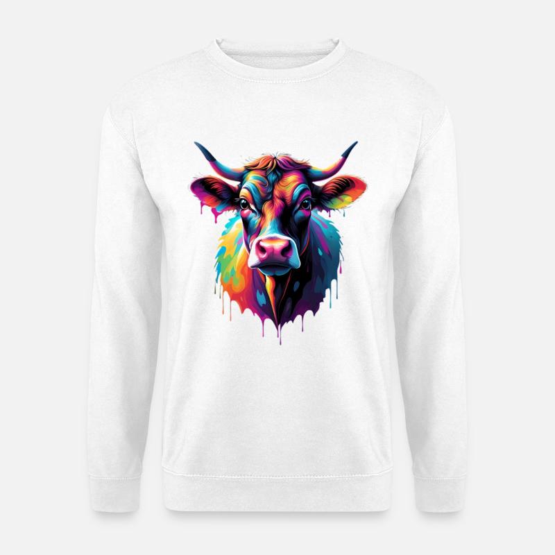Bunte Kuh Kopf Farbexplosion - Unisex Pullover - Weiß