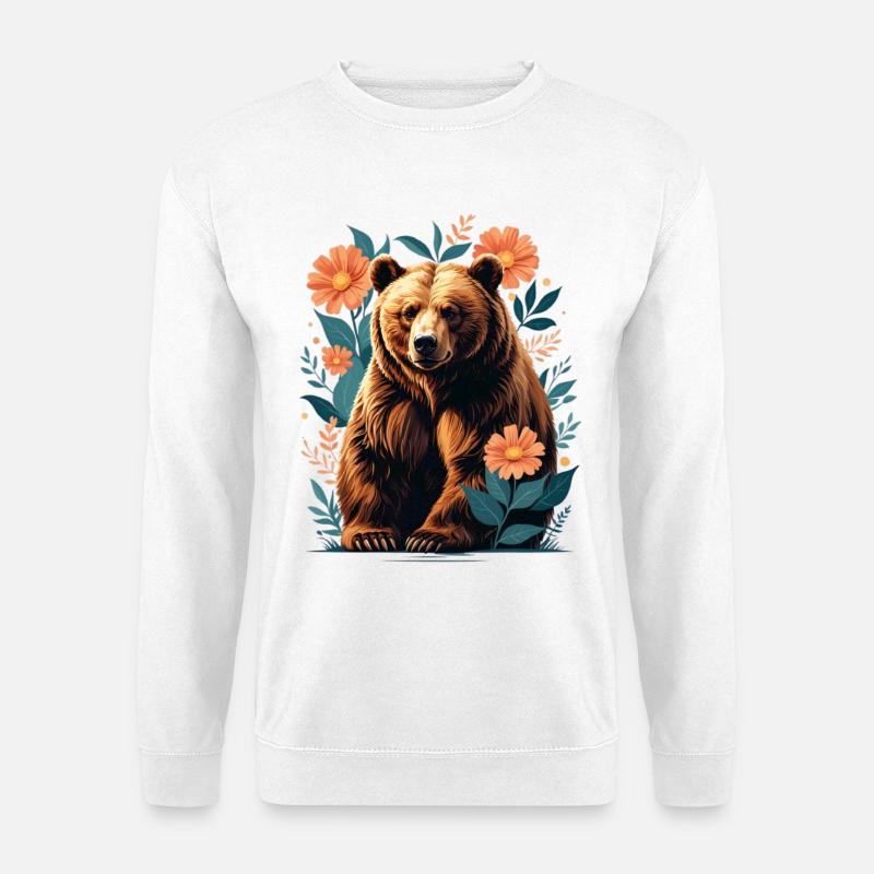 Brown bear in a flower frame - Unisex Sweatshirt - white