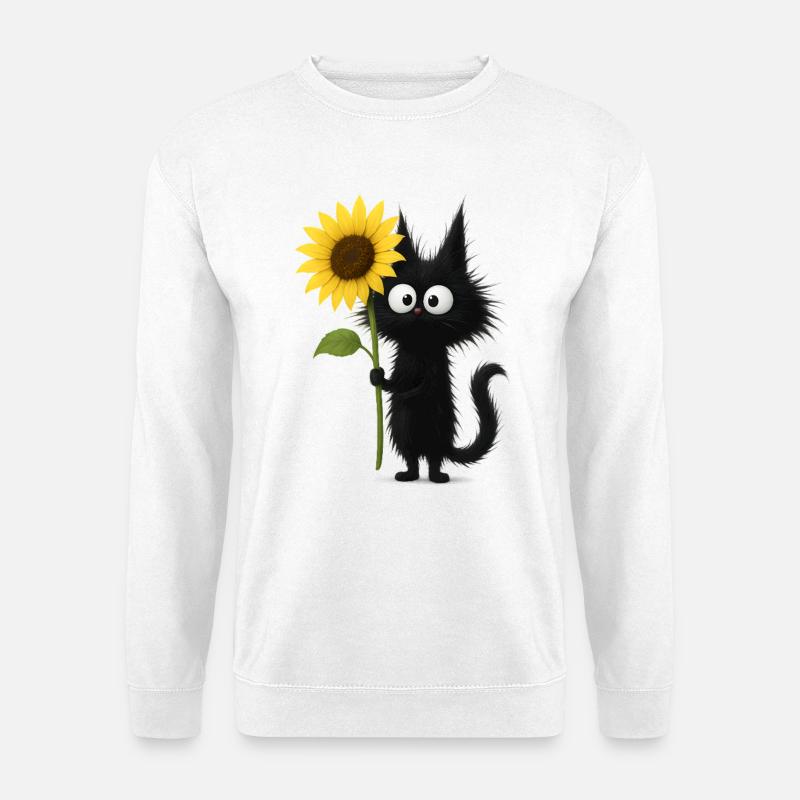 Schwarze Katze mit Sonnenblume - Unisex Pullover - Weiß