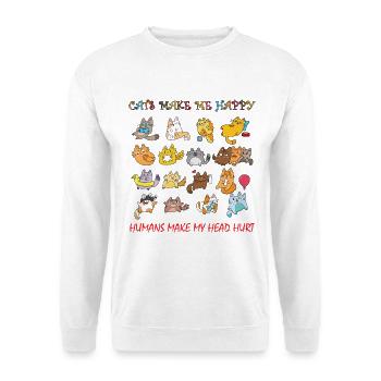 Les chats me rendent heureux, les humains me font mal à la tête - Sweat-shirt Unisexe - blanc - Devant