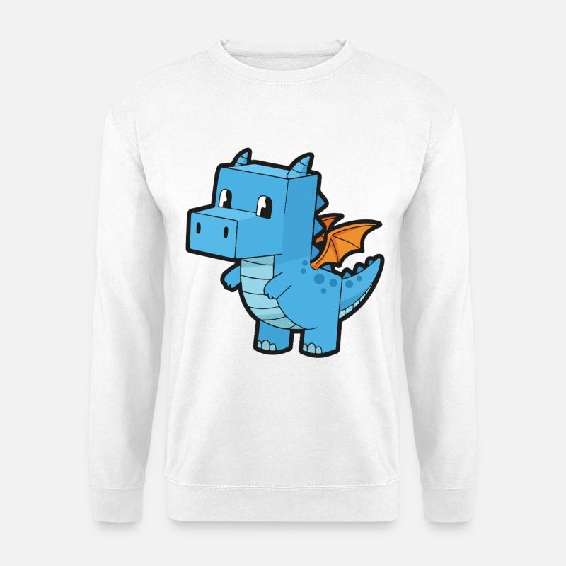 Niedlicher Cartoon-Blauer Drache – Dinosaurier - Unisex Pullover - Weiß