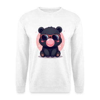 Bärenillustration mit Sonnenbrille und Bubblegum - Unisex Pullover - Weiß - Vorne