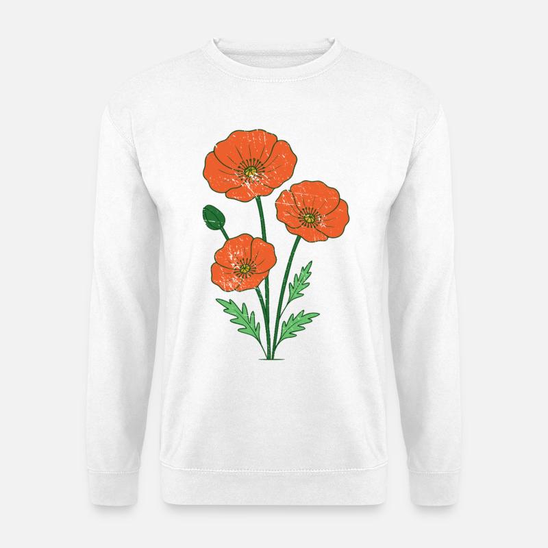 Orange Mohnblumen botanische Illustration - Unisex Pullover - Weiß