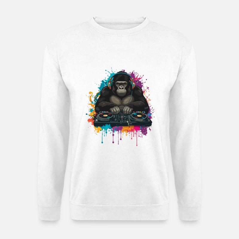 Gorilla DJ am Mischpult - Unisex Pullover - Weiß
