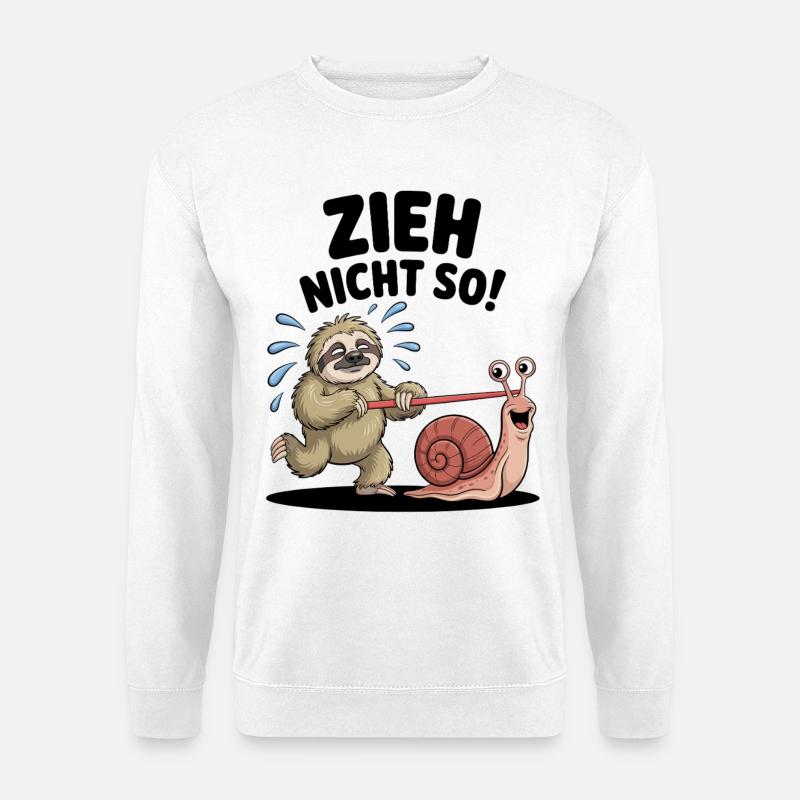 Sloth pulling snail, funny cartoon - Unisex Sweatshirt - white