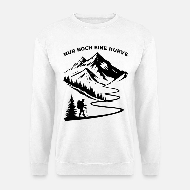 Nur noch eine Kurve lustige Berg und Alpen Sprüche - Unisex Pullover - Weiß