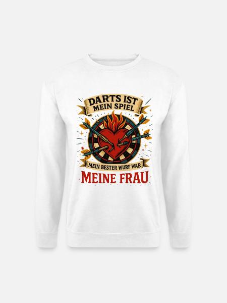 Mein bester Wurf war meine Frau – Darts Herz Shirt - Unisex Pullover - Weiß