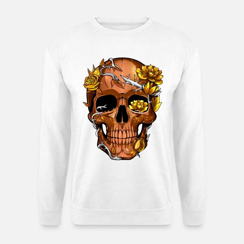 Goldener Stacheldraht-Blumenschädel - Unisex Pullover - Weiß