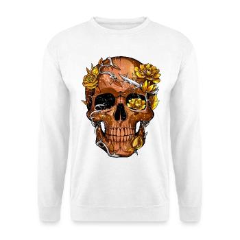 Gold- und kupferfarbener Blumenschädel – gotische Schädelkunst - Unisex Pullover - Weiß - Vorne