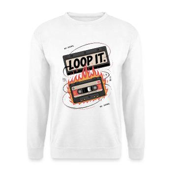 Retro Kassette mit "Loop It" Flammen-Design - Unisex Pullover - Weiß - Vorne