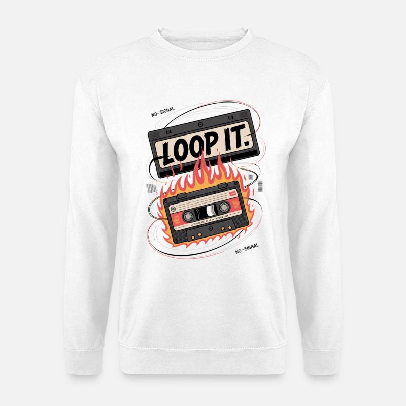 Retro Kassette mit "Loop It" Flammen-Design - Unisex Pullover - Weiß