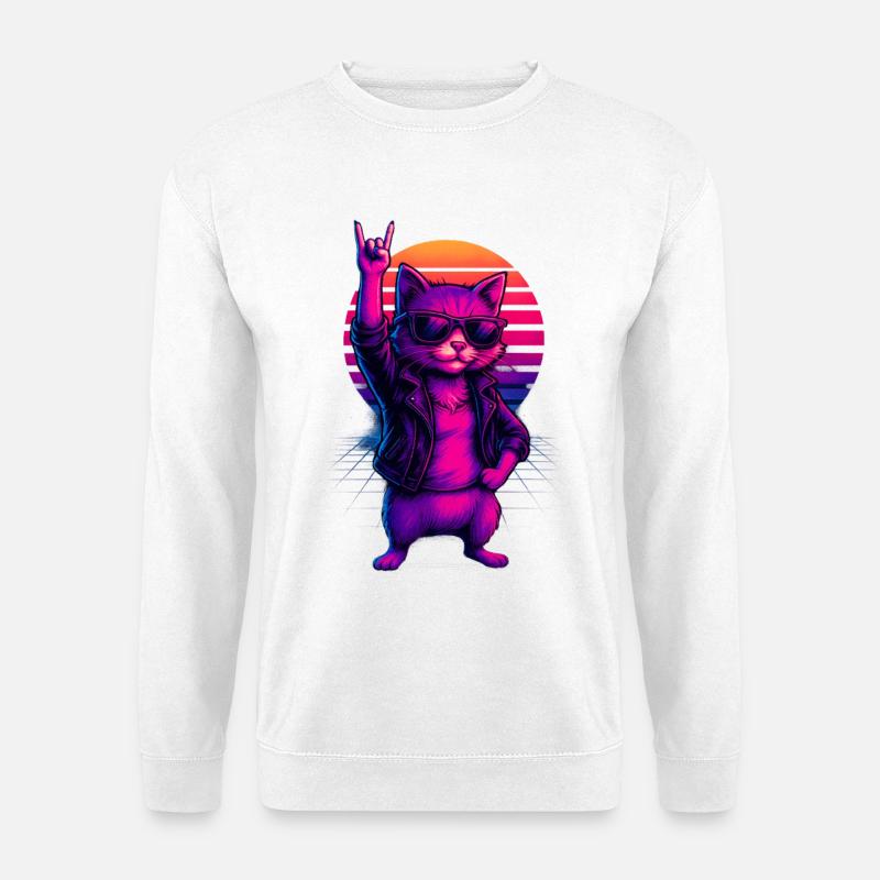 Synthwave Cat Cat Retro Sunset - Unisex Sweatshirt - white