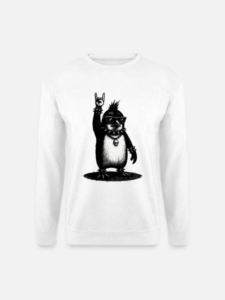 Rock Pinguin Mit Metal Handzeichen - Unisex Pullover - Weiß