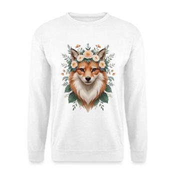 Floral Fox Portrait with Floral Wreath - Unisex Sweatshirt - white - Front