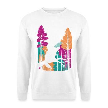 Mondwolf im farbenfrohen Waldfuchs - Unisex Pullover - Weiß - Vorne - Alina (178cm) & Michal (187cm)