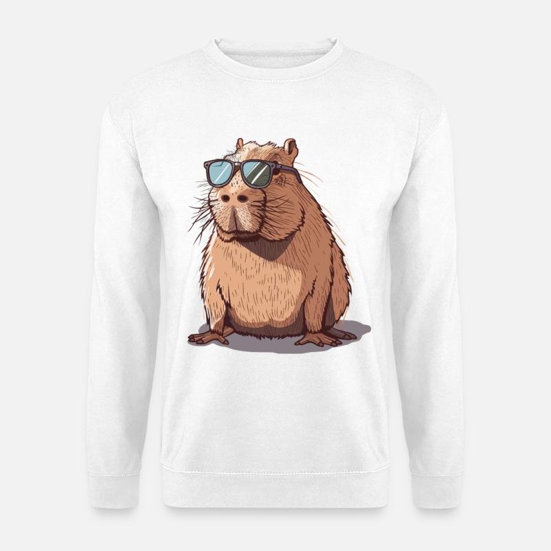 Coole Capybara mit Sonnenbrille Illustration - Unisex Pullover - Weiß