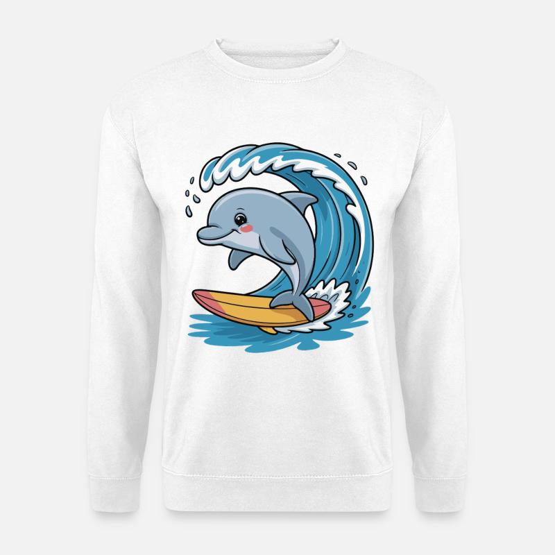 Dolphin Surfer on Wave Magic - Unisex Sweatshirt - white