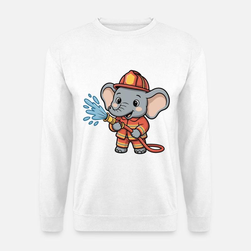 Elefant Feuerwehrheld mit Schlauch - Unisex Pullover - Weiß