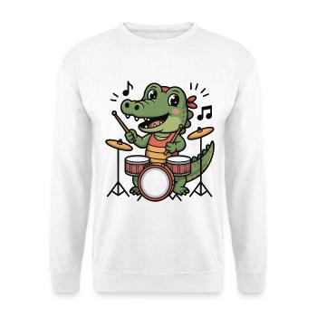 Crocodile Drummer Cartoon Design - Unisex Sweatshirt - white - Front
