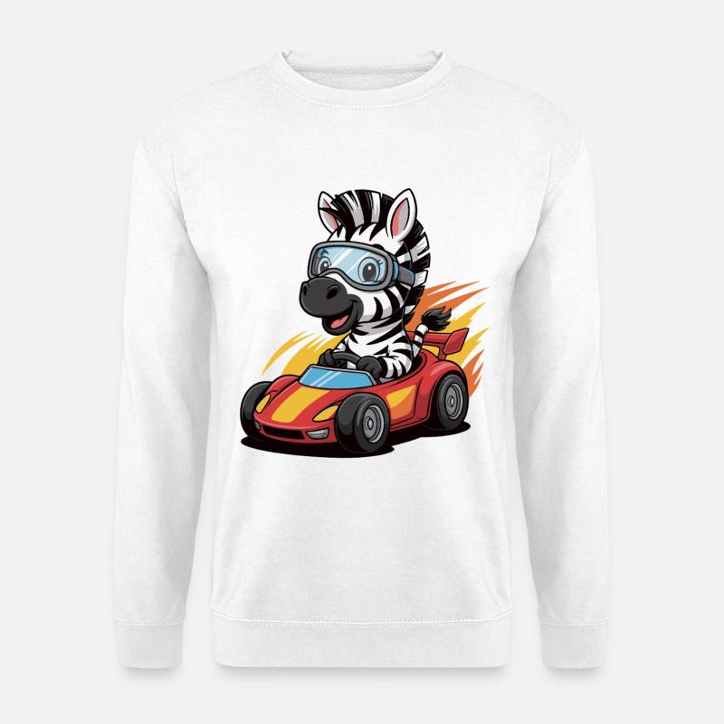 Zebra racing kart with safety goggles - Unisex Sweatshirt - white